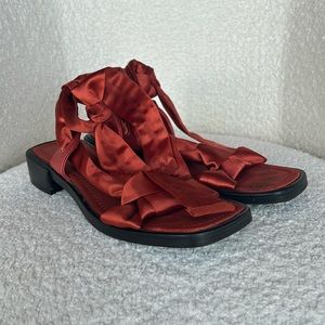 Zara Woman Strappy Tie Orange Satiny Sandals SZ 8